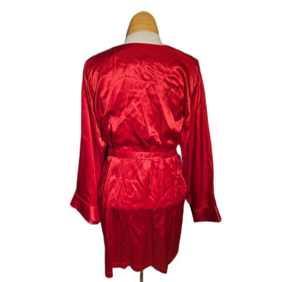 Vtg 1970s Valentino Intimo Red 100% Silk Short Dressing Gown Wrap Robe Sz M - Picture 3 of 5